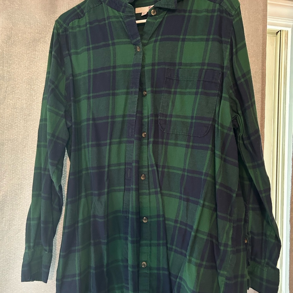 Green and Blue Plaid Button-Up Shirt
